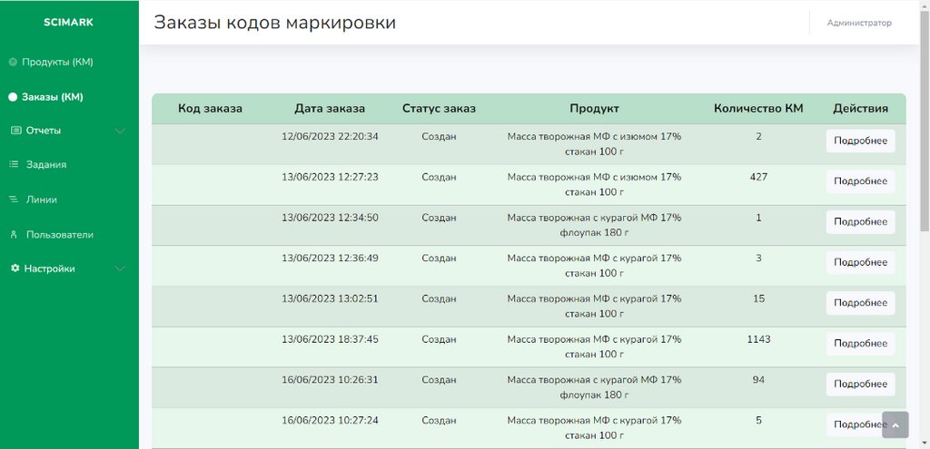 Заказы кодов маркировки